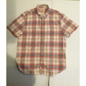 Lucky Brand men's short sleeve button Large Classic fit plaid